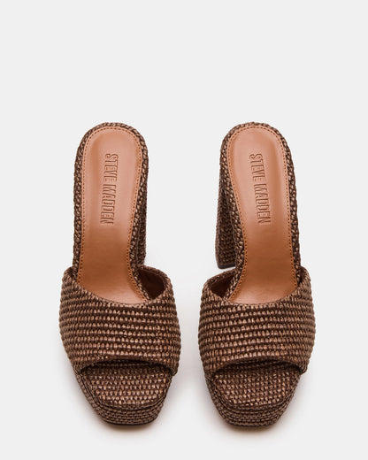 JOEL Brown Raffia Square-Toe Platform Raffia Mule Women's Heel Steve Madden BROWN RAFFIA