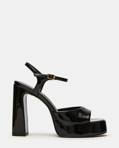 LIANDRA Black Patent Women's Platform Square-Toe Strappy Heel Steve Madden BLACK PATENT