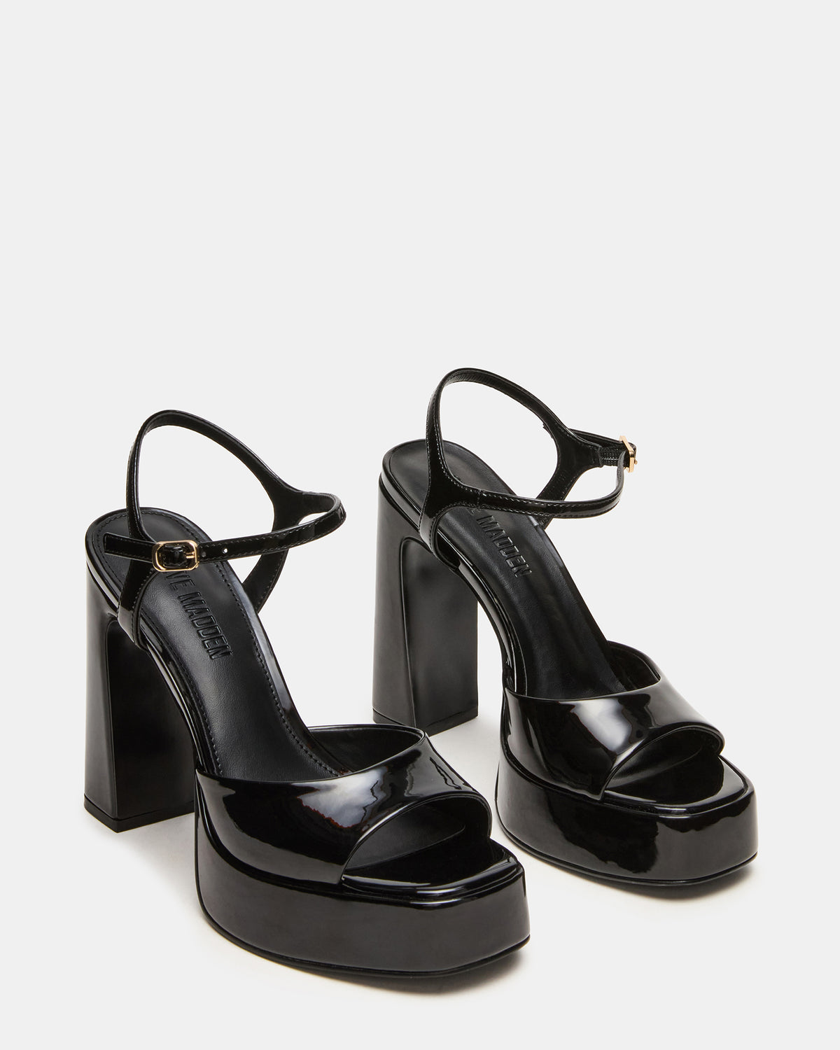 LIANDRA Black Patent Women's Platform Square-Toe Strappy Heel Steve Madden BLACK PATENT