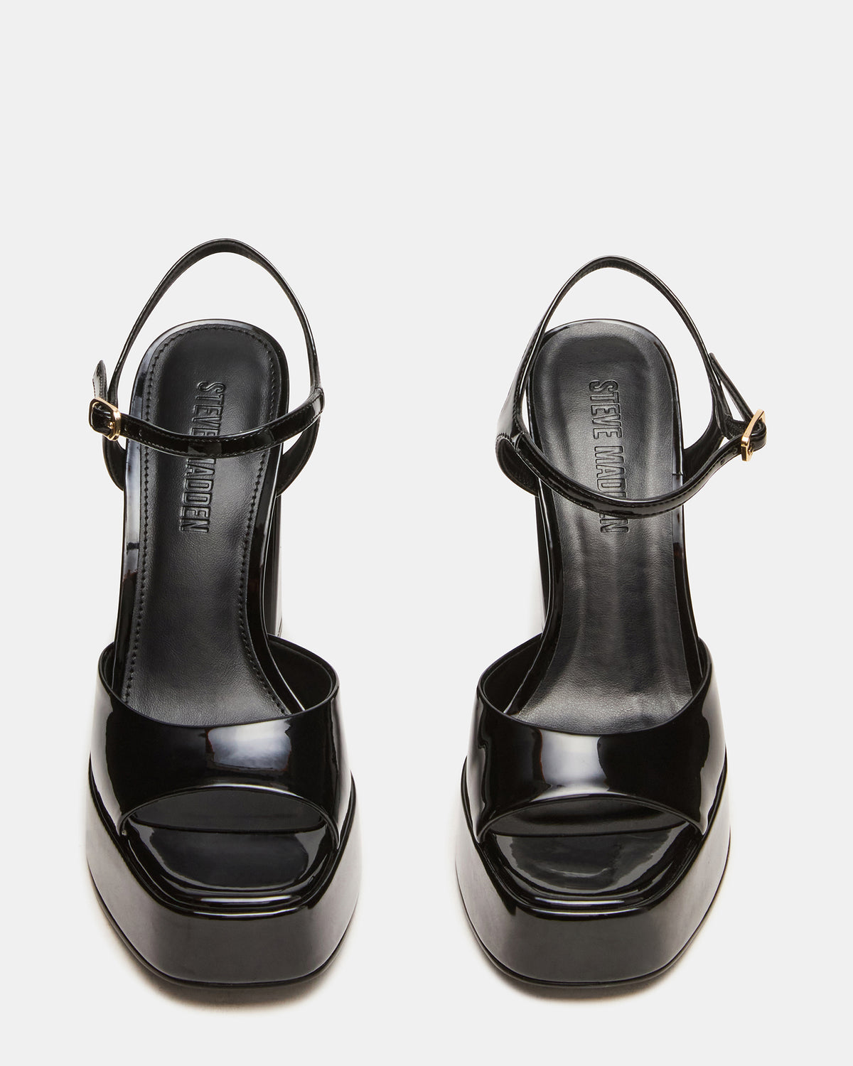 LIANDRA Black Patent Women's Platform Square-Toe Strappy Heel Steve Madden BLACK PATENT