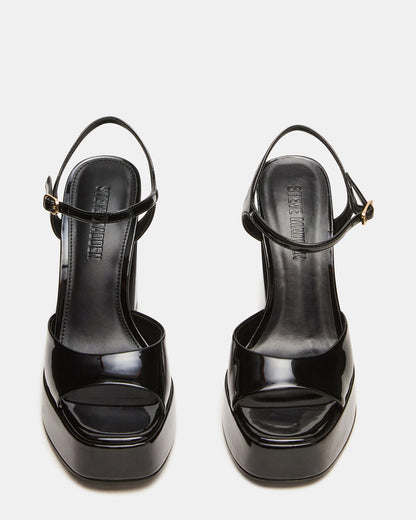 LIANDRA Black Patent Women's Platform Square-Toe Strappy Heel Steve Madden BLACK PATENT