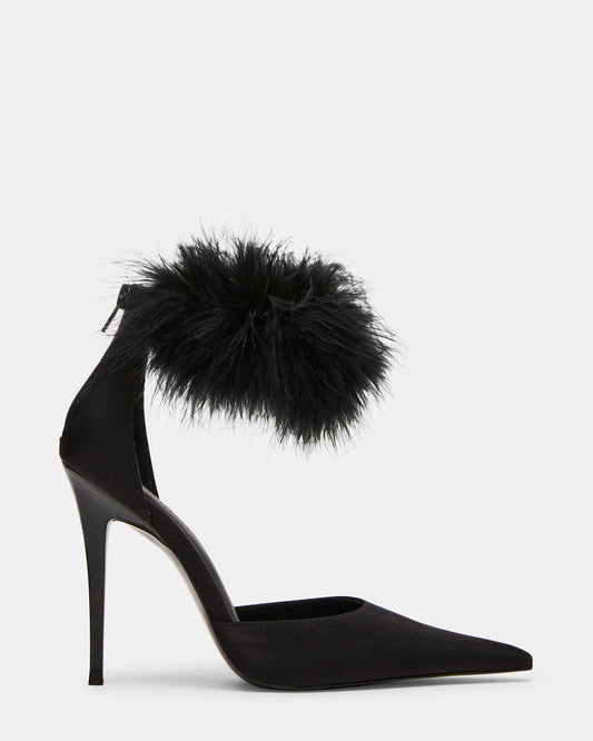 ELUSIVE Black Satin Pointed-Toe Stiletto Pump Women's Heel