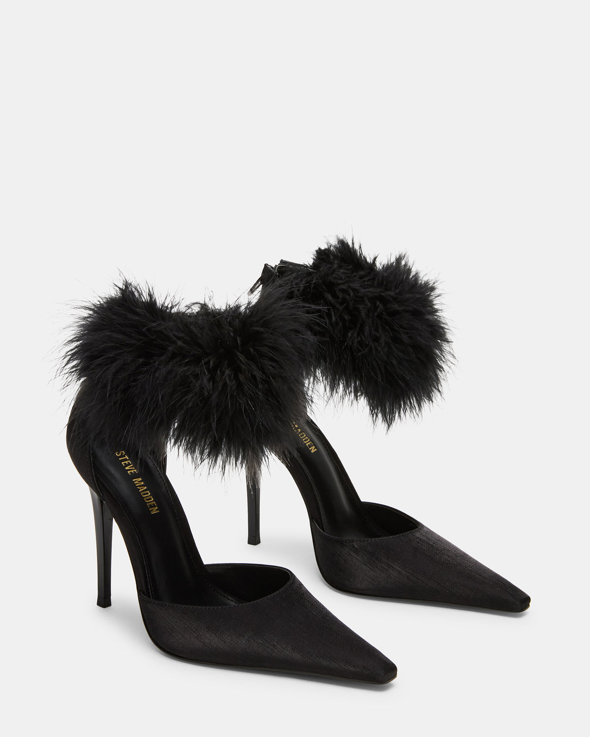 ELUSIVE Black Satin Pointed-Toe Stiletto Pump Women's Heel Steve Madden BLACK SATIN