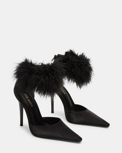 ELUSIVE Black Satin Pointed-Toe Stiletto Pump Women's Heel Steve Madden BLACK SATIN