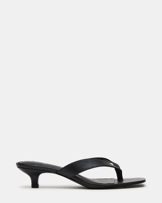 TRACIE Black Leather Thong Strap Women's Kitten Heel