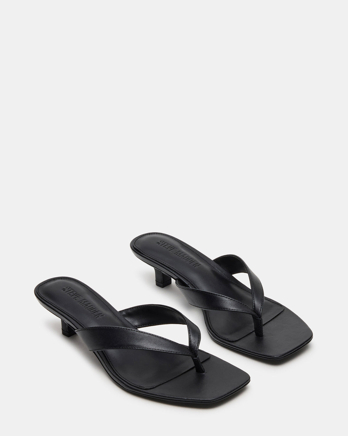 TRACIE Black Leather Thong Strap Women's Kitten Heel Steve Madden BLACK LEATHER