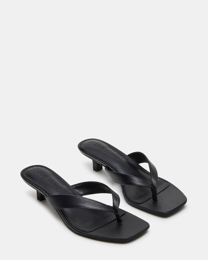 TRACIE Black Leather Thong Strap Women's Kitten Heel Steve Madden BLACK LEATHER