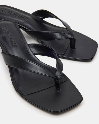 TRACIE Black Leather Thong Strap Women's Kitten Heel Steve Madden BLACK LEATHER