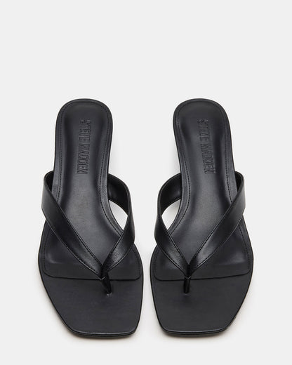 TRACIE Black Leather Thong Strap Women's Kitten Heel Steve Madden BLACK LEATHER