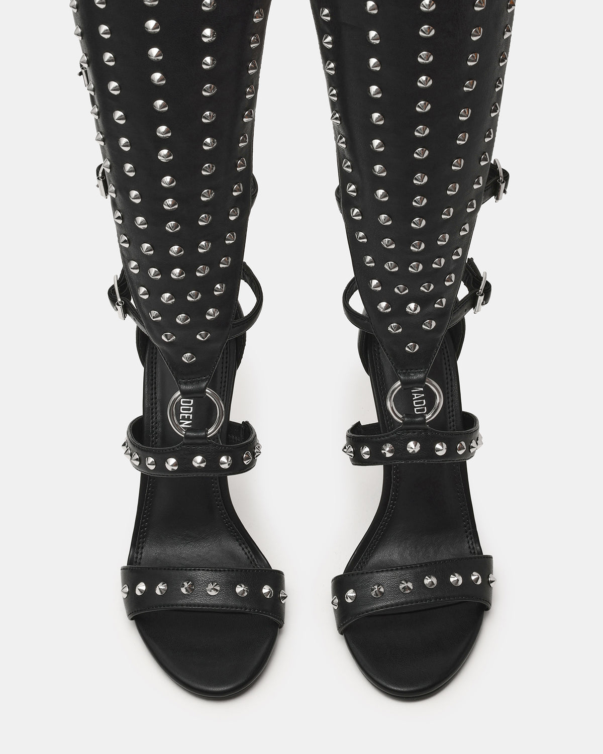 COMPOSURE Black Studs Strappy Stiletto Buckles Women's Heel Steve Madden BLACK STUDS