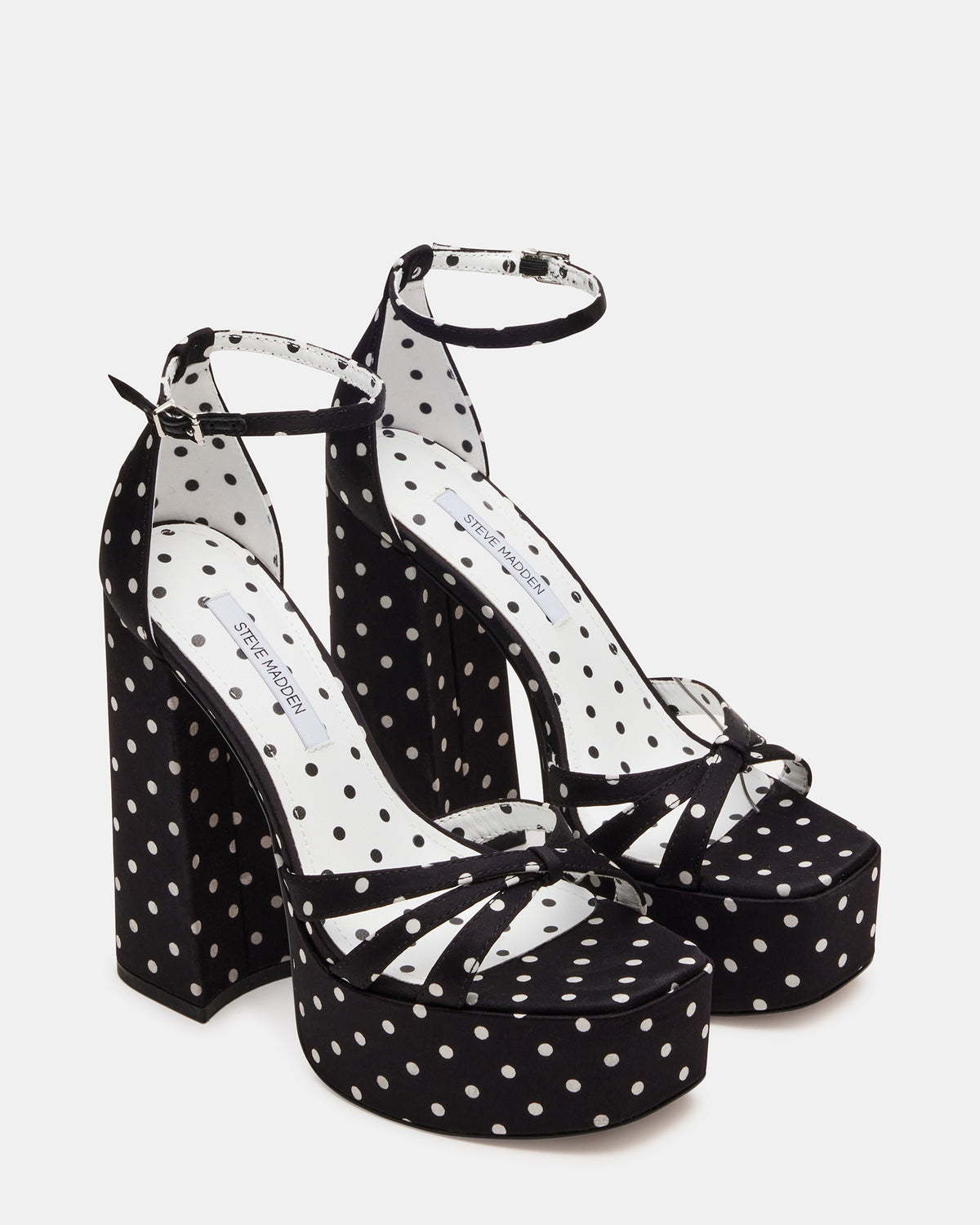 RETRO White/Black Polka Dot Open-Toe Block Heel Platform Women's Heel Steve Madden WHITE/BLACK POLKA DOT