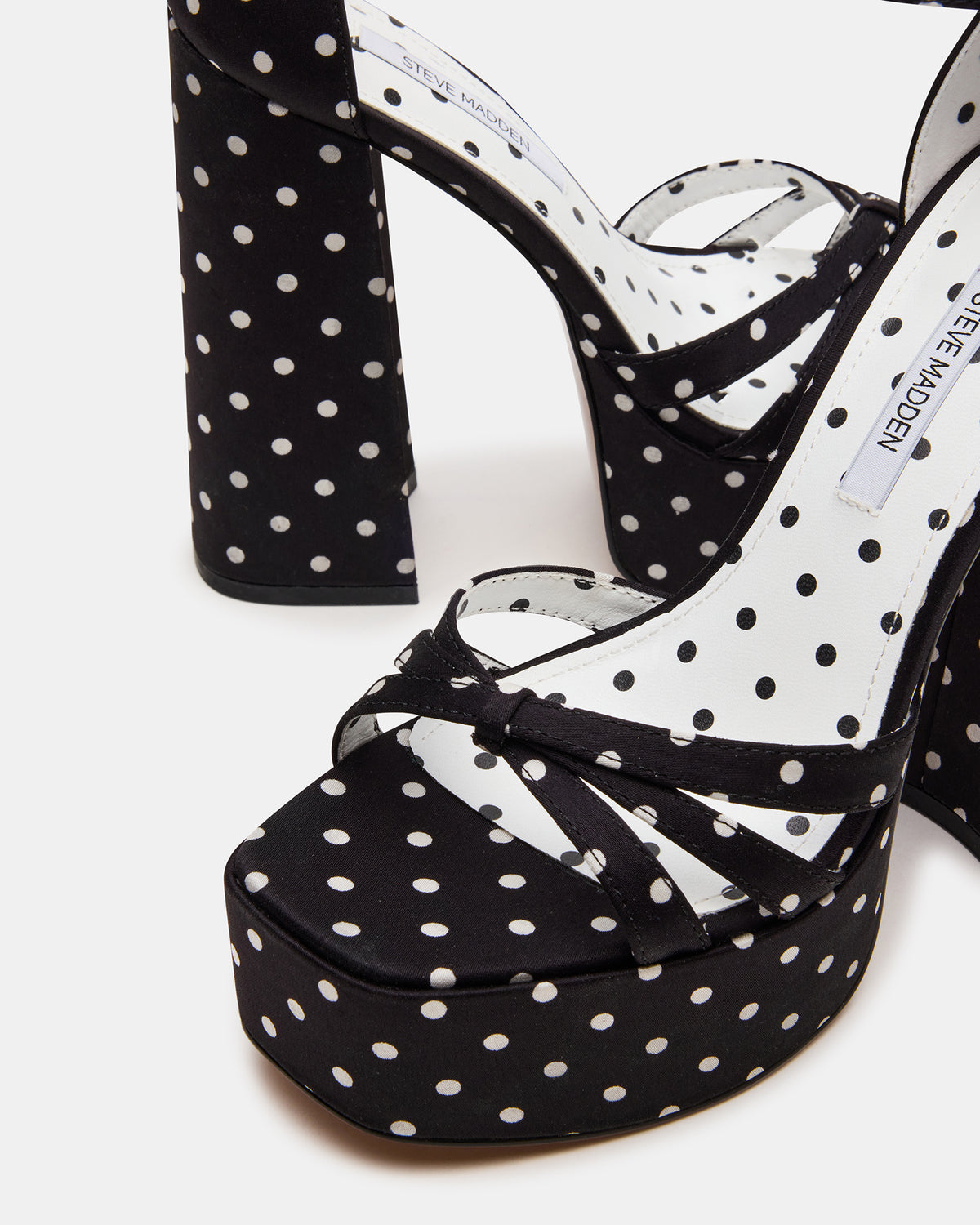 RETRO White/Black Polka Dot Open-Toe Block Heel Platform Women's Heel Steve Madden WHITE/BLACK POLKA DOT