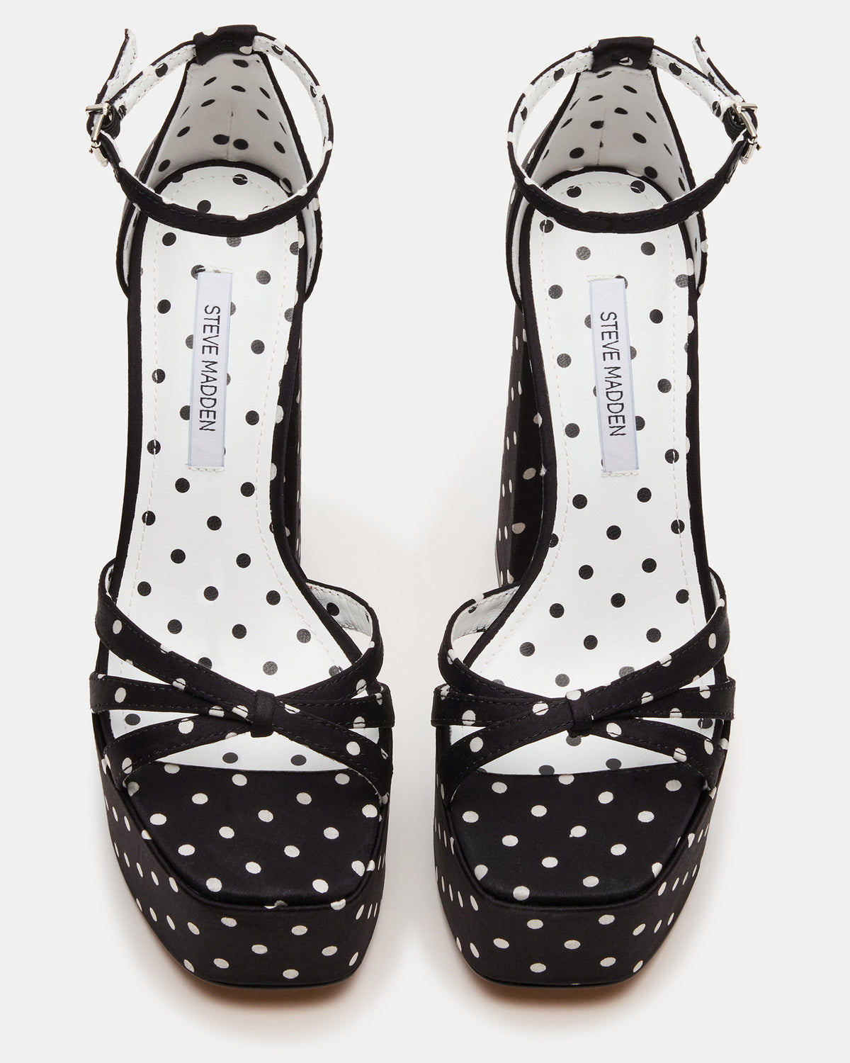 RETRO White/Black Polka Dot Open-Toe Block Heel Platform Women's Heel Steve Madden WHITE/BLACK POLKA DOT