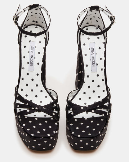 RETRO White/Black Polka Dot Open-Toe Block Heel Platform Women's Heel Steve Madden WHITE/BLACK POLKA DOT