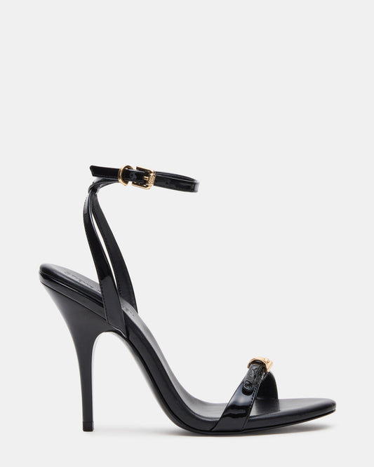 FOXX Black Patent Strappy Stiletto Open-Toe Women's Heel