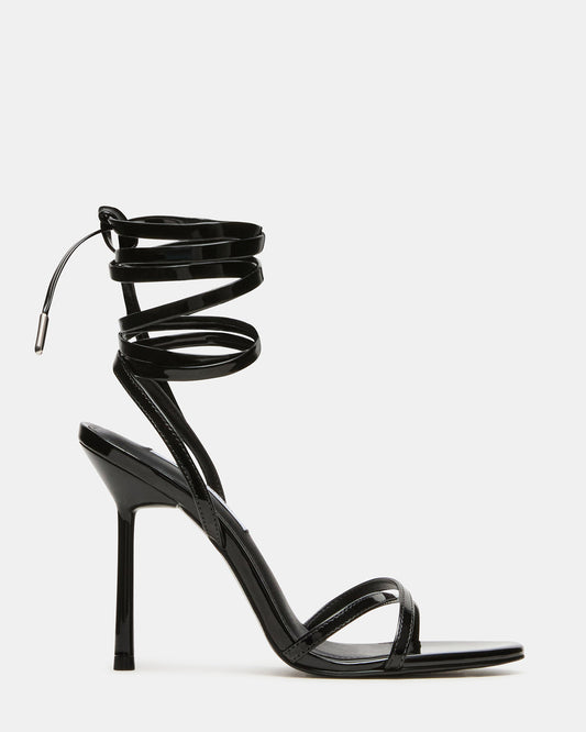 NERI Black Patent Strappy Stiletto Round-Toe Women's Heel
