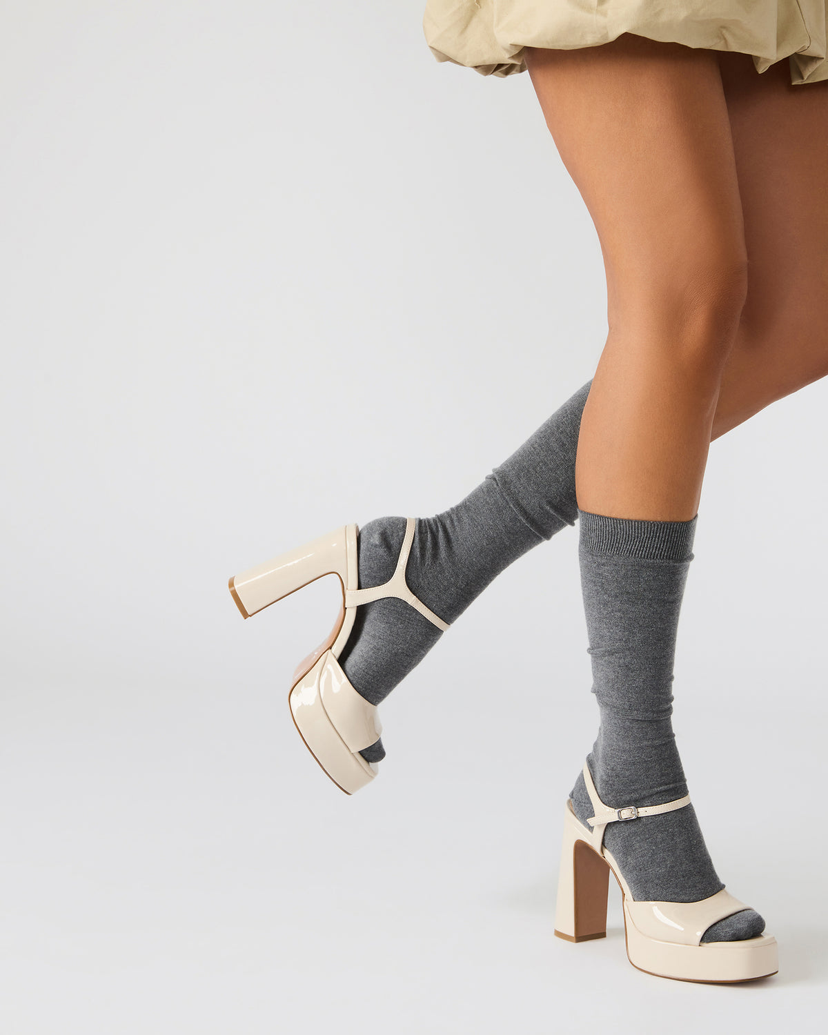 LINADRA Bone Patent Platform Square-Toe Strappy Women's Heel Steve Madden BONE PATENT