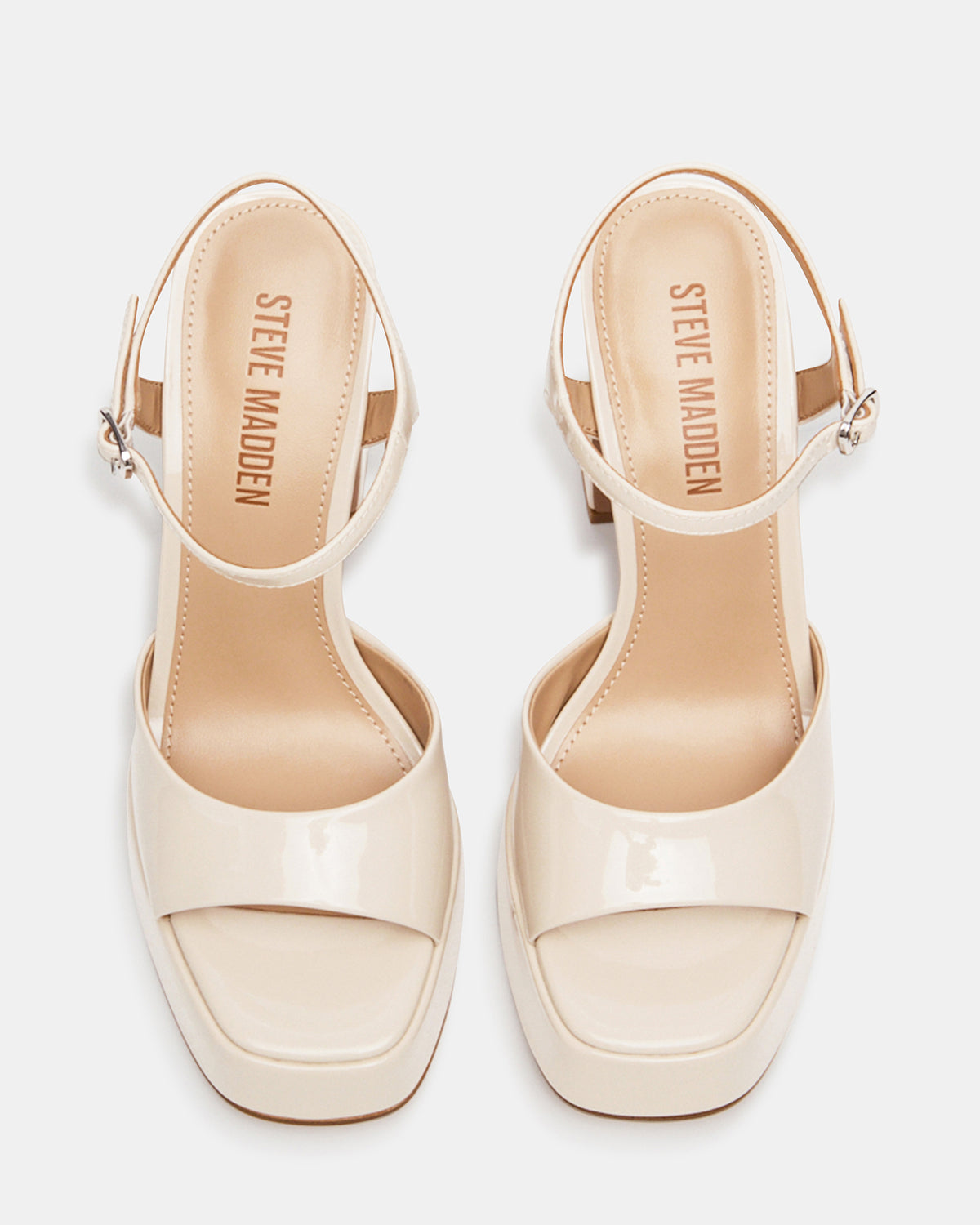 LINADRA Bone Patent Platform Square-Toe Strappy Women's Heel Steve Madden BONE PATENT