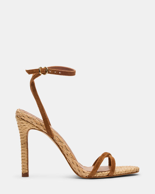 JYPSEY Chestnut Suede Raffia Strappy Stiletto Women's Heel