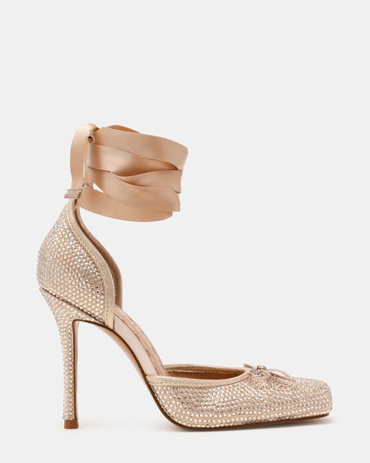 LARINA Champagne Rhinestones Square-Toe Stiletto Lace-Up Women's Heel Steve Madden CHAMPAGNE
