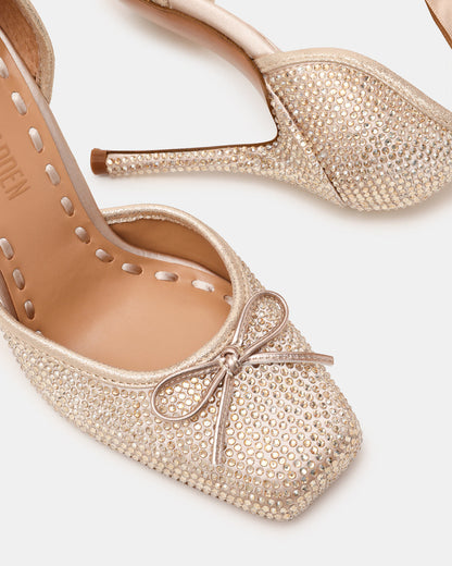 LARINA Champagne Rhinestones Square-Toe Stiletto Lace-Up Women's Heel Steve Madden CHAMPAGNE