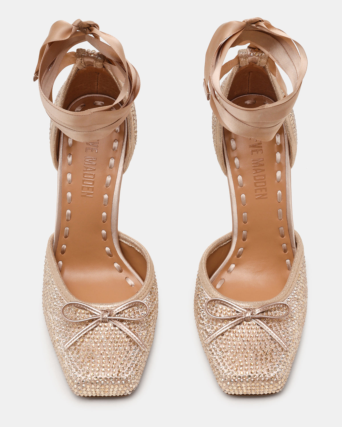 LARINA Champagne Rhinestones Square-Toe Stiletto Lace-Up Women's Heel Steve Madden CHAMPAGNE