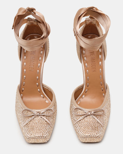 LARINA Champagne Rhinestones Square-Toe Stiletto Lace-Up Women's Heel Steve Madden CHAMPAGNE