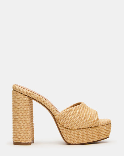 JOEL Natural Raffia Square-Toe Platform Raffia Mule Women's Heel Steve Madden NATURAL RAFFIA