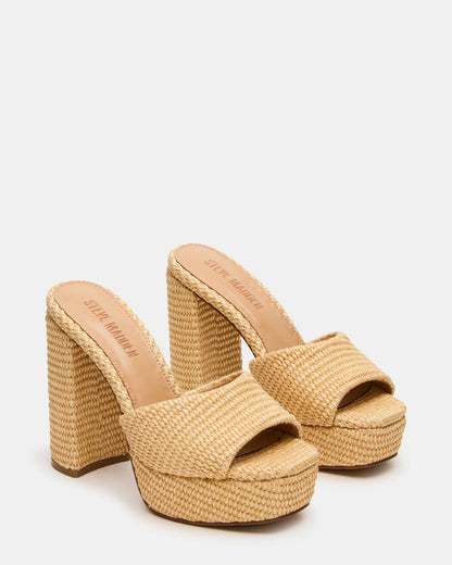 JOEL Natural Raffia Square-Toe Platform Raffia Mule Women's Heel Steve Madden NATURAL RAFFIA