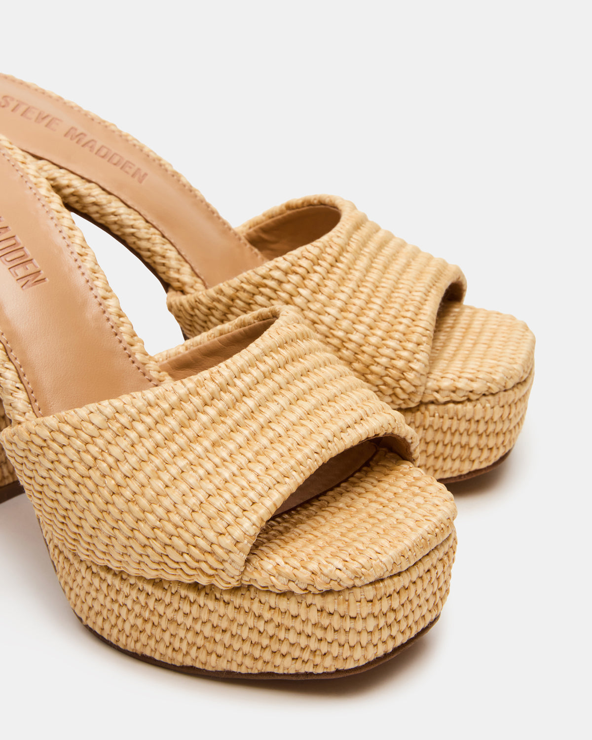 JOEL Natural Raffia Square-Toe Platform Raffia Mule Women's Heel Steve Madden NATURAL RAFFIA