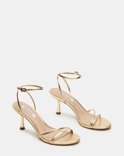 ERAS Gold Leather Stiletto Round-Toe Ankle Strap Women's Heel Steve Madden GOLD LEATHER