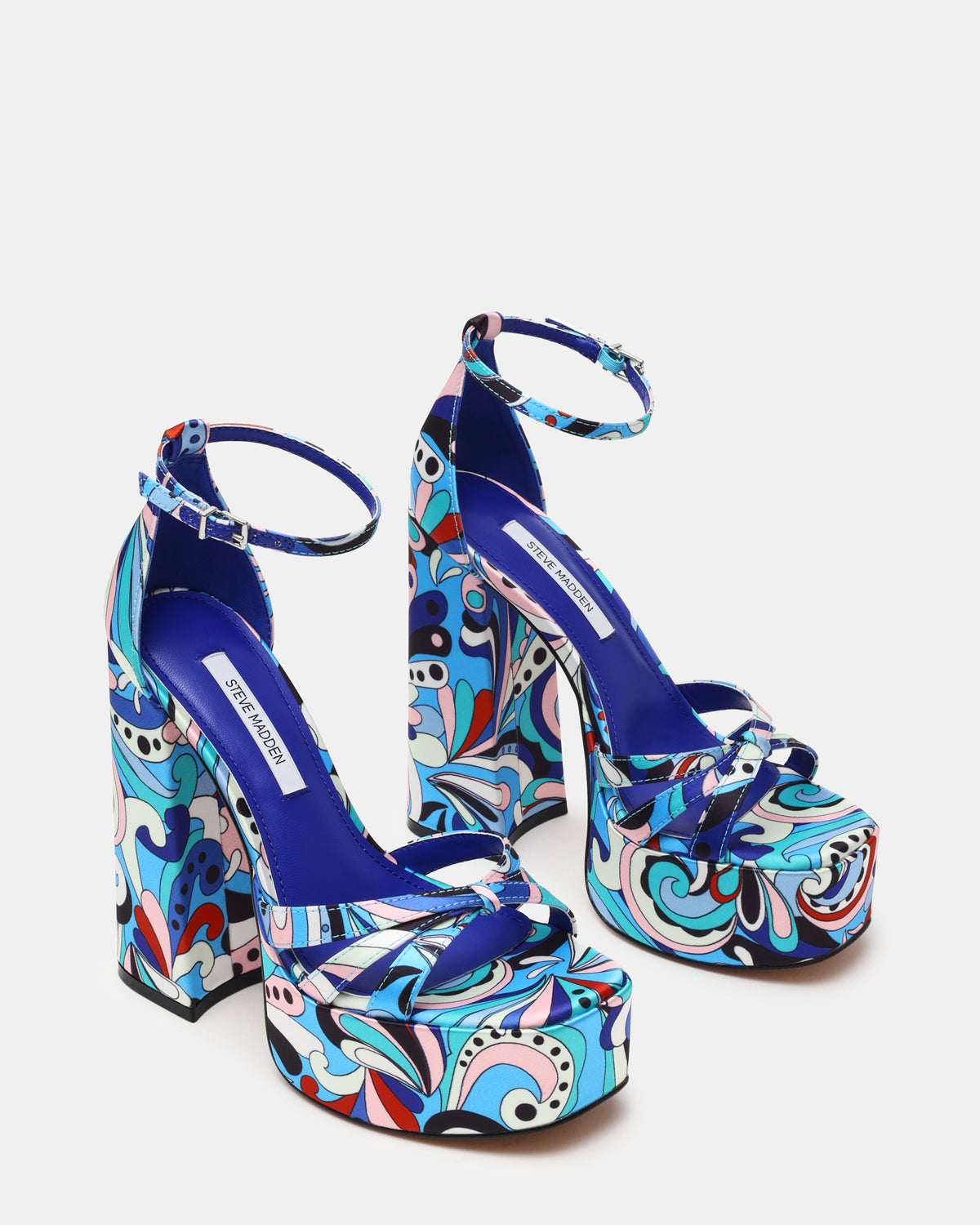 RETRO Blue Print Open-Toe Block Heel Platform Women's Heel Steve Madden BLUE PRINT