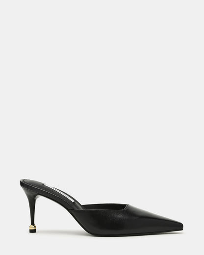 ADELINE Black Leather Mule Pointed-Toe Gold-Detail Women's Heel Steve Madden BLACK LEATHER
