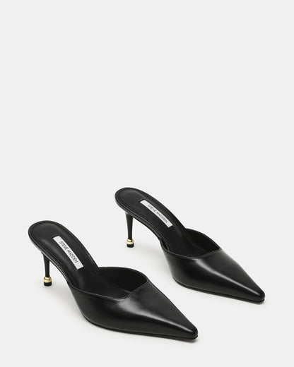 ADELINE Black Leather Mule Pointed-Toe Gold-Detail Women's Heel Steve Madden BLACK LEATHER