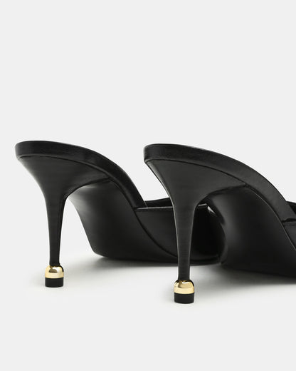 ADELINE Black Leather Mule Pointed-Toe Gold-Detail Women's Heel Steve Madden BLACK LEATHER