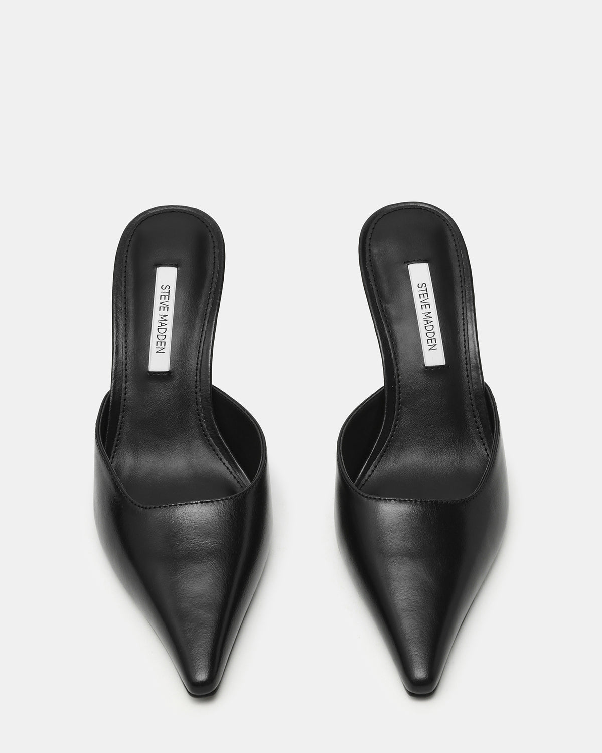 ADELINE Black Leather Mule Pointed-Toe Gold-Detail Women's Heel Steve Madden BLACK LEATHER