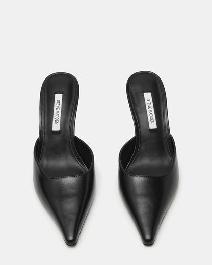 ADELINE Black Leather Mule Pointed-Toe Gold-Detail Women's Heel Steve Madden BLACK LEATHER