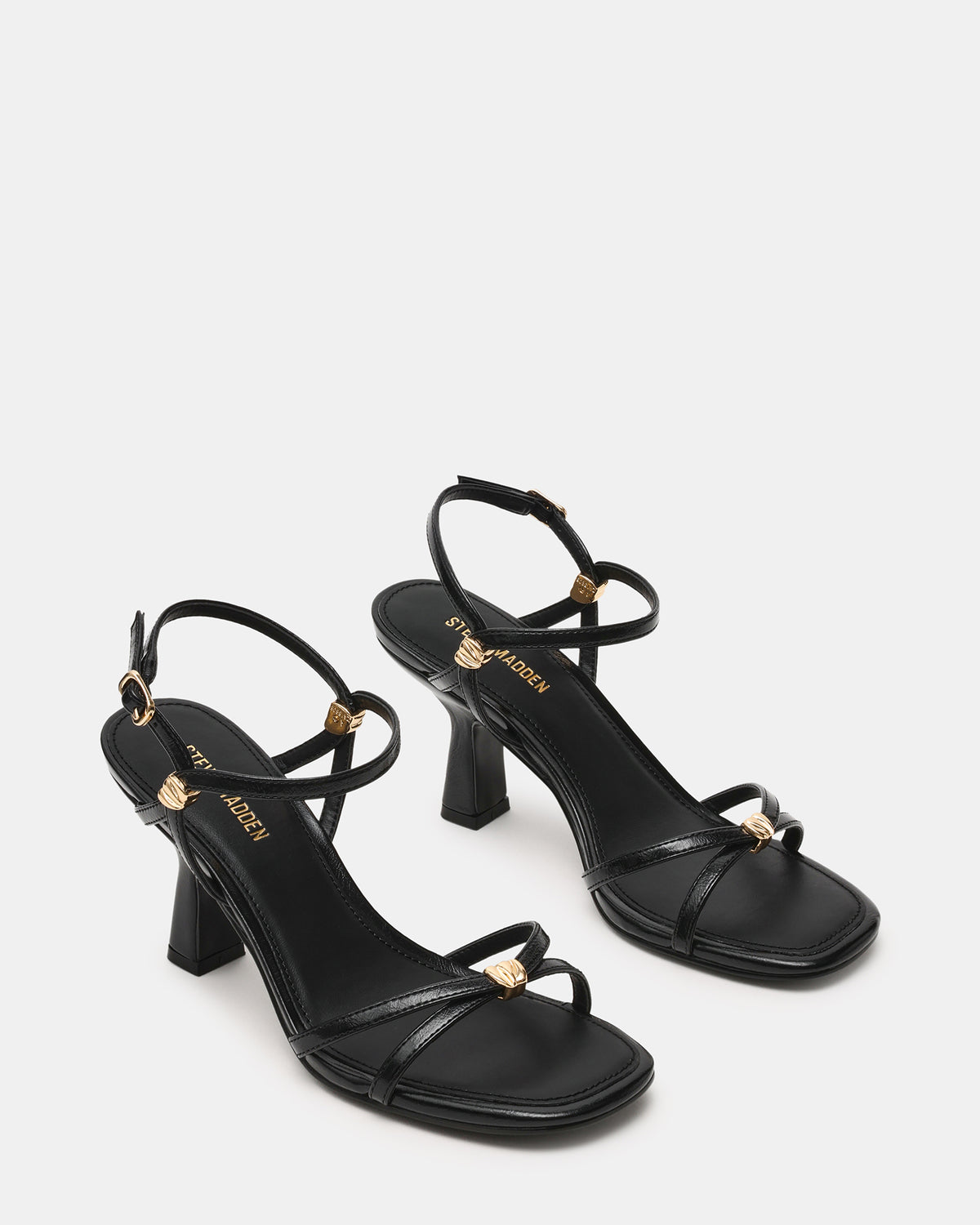 POSY Black Gold-Detail Strappy Square-Toe Women's Heel Steve Madden BLACK