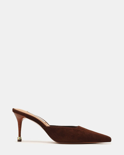 ADELINE Brown Suede Mule Pointed-Toe Gold-Detail Women's Heel Steve Madden BROWN SUEDE