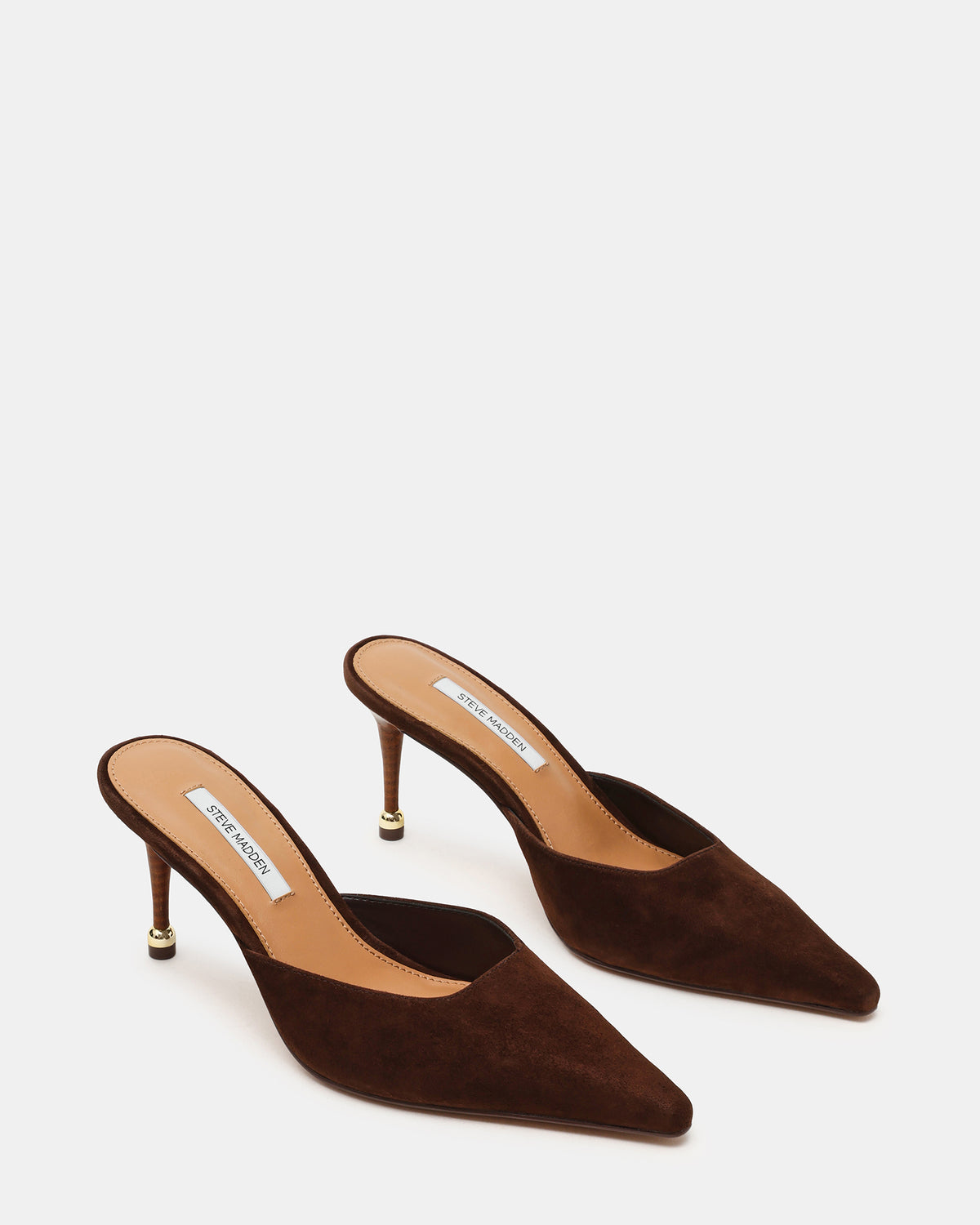 ADELINE Brown Suede Mule Pointed-Toe Gold-Detail Women's Heel Steve Madden BROWN SUEDE