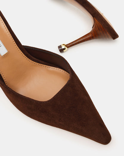 ADELINE Brown Suede Mule Pointed-Toe Gold-Detail Women's Heel Steve Madden BROWN SUEDE