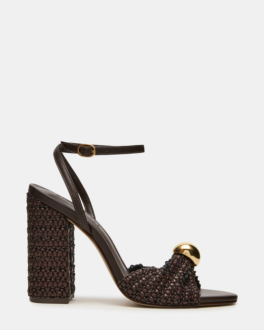CHEYLA Brown Multi Raffia Women's Block Heels