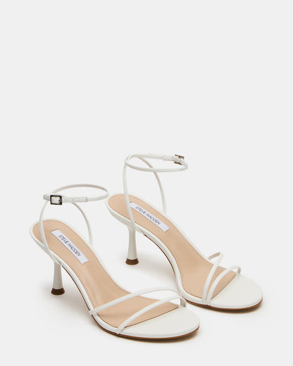 ERAS White Leather Stiletto Round-Toe Ankle Strap Women's Heel Steve Madden WHITE LEATHER
