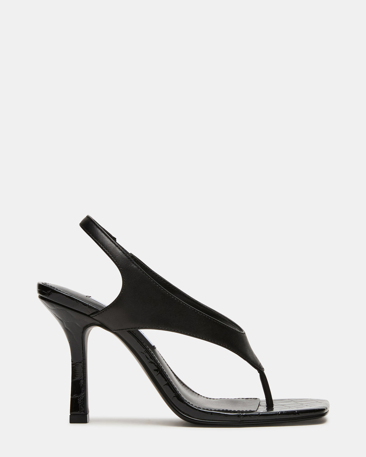 IMPROV Black Leather Square-Toe Thong Slingback Women's Heel Steve Madden BLACK LEATHER