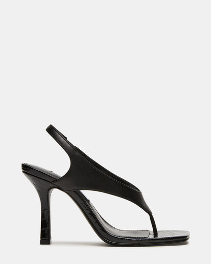 IMPROV Black Leather Square-Toe Thong Slingback Women's Heel Steve Madden BLACK LEATHER