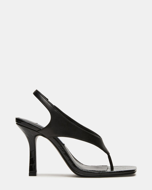 IMPROV Black Leather Square-Toe Thong Slingback Women's Heel Steve Madden BLACK LEATHER