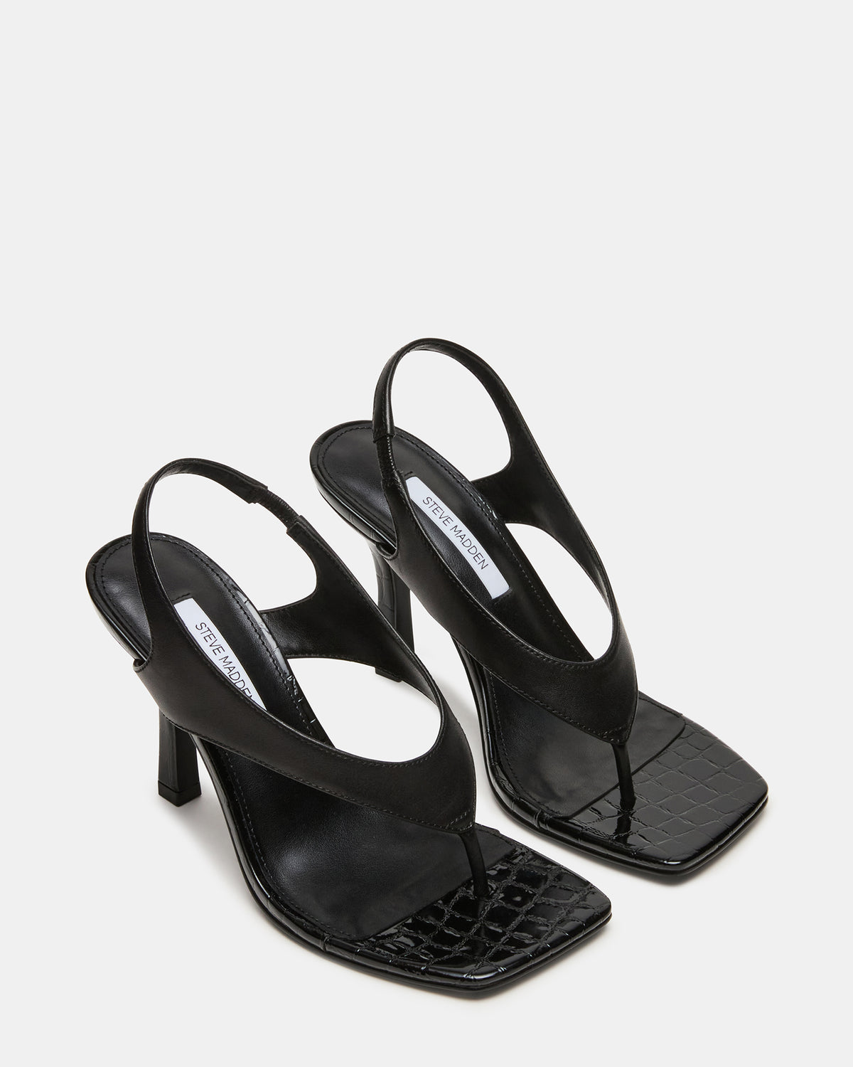 IMPROV Black Leather Square-Toe Thong Slingback Women's Heel Steve Madden BLACK LEATHER