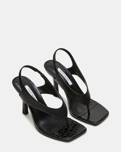 IMPROV Black Leather Square-Toe Thong Slingback Women's Heel Steve Madden BLACK LEATHER