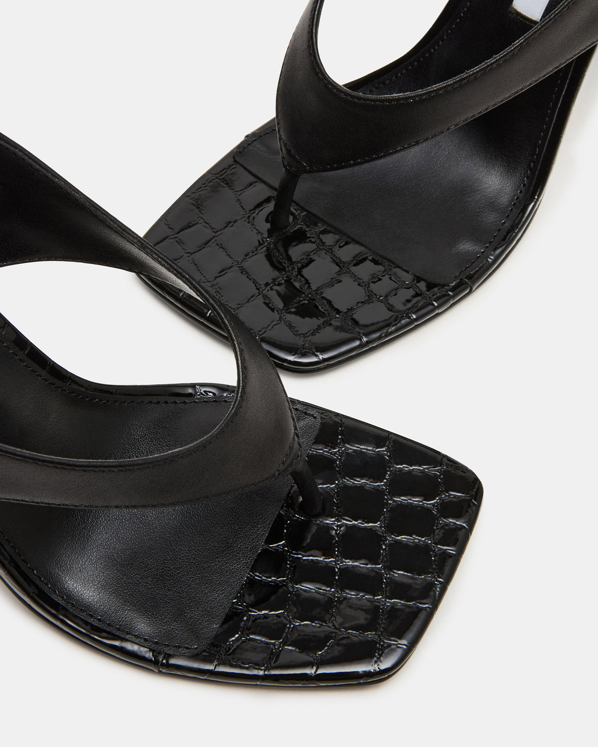 IMPROV Black Leather Square-Toe Thong Slingback Women's Heel Steve Madden BLACK LEATHER
