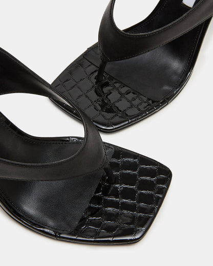 IMPROV Black Leather Square-Toe Thong Slingback Women's Heel Steve Madden BLACK LEATHER